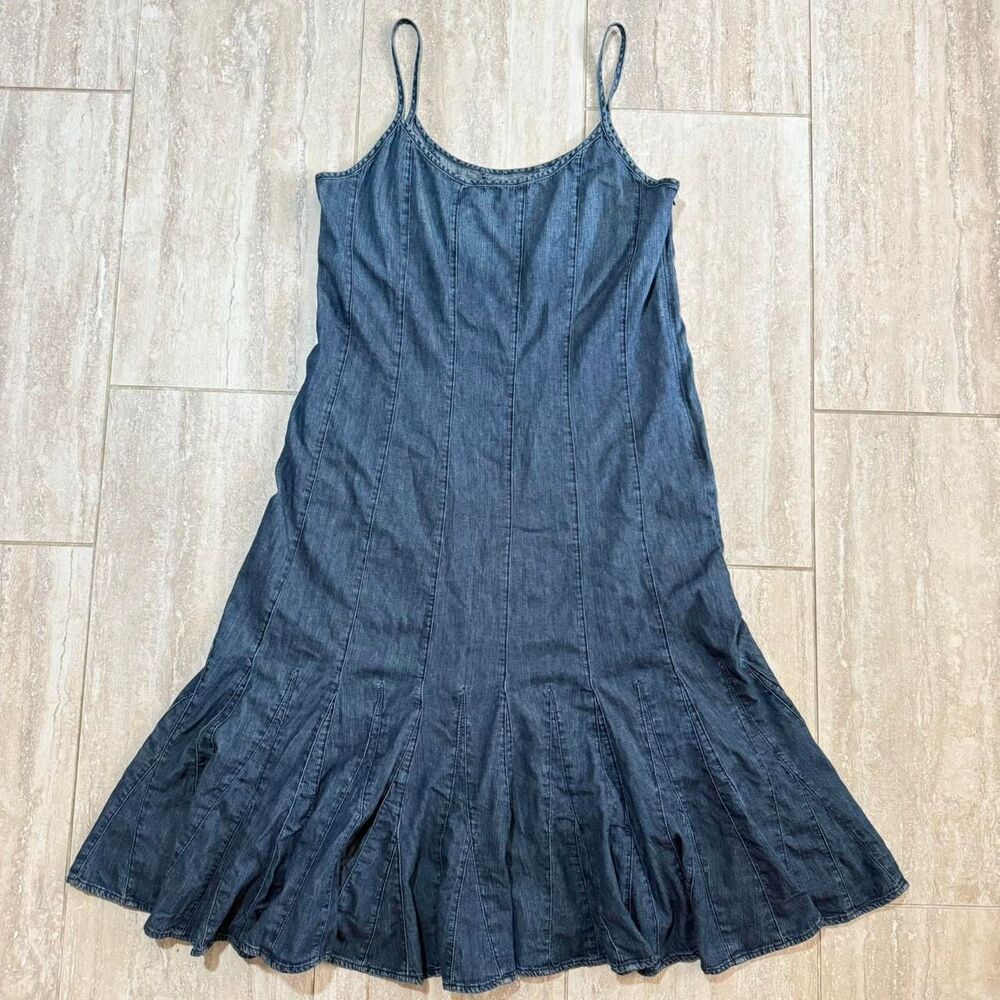 Lauren Ralph Lauren Vintage Denim Midi Dress Paneled Flounce Slip Dress Size 16